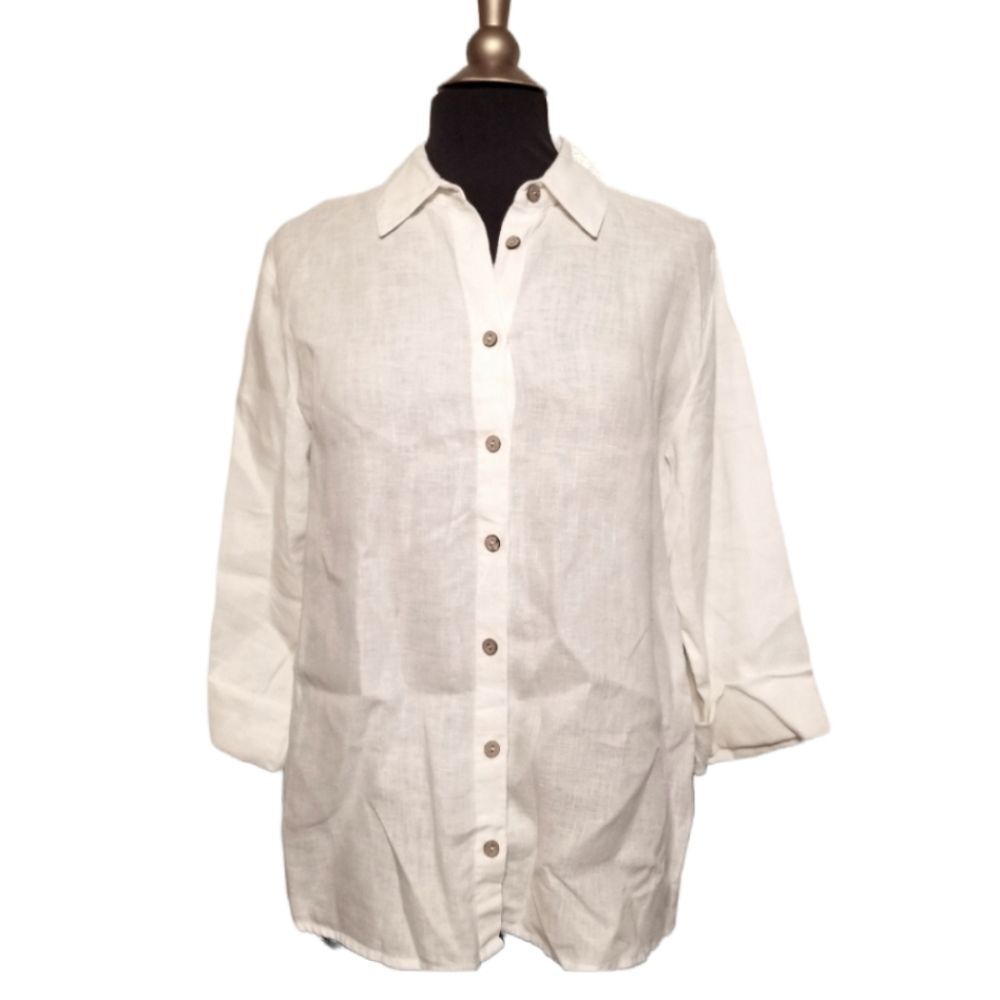Soft Surroundings Linen Button Up Top Shirt Summer Long Sleeve Size Small